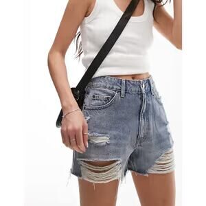 Topshop Mom Denim Distressed Rigid Jean Shorts Blue Size‎ 8